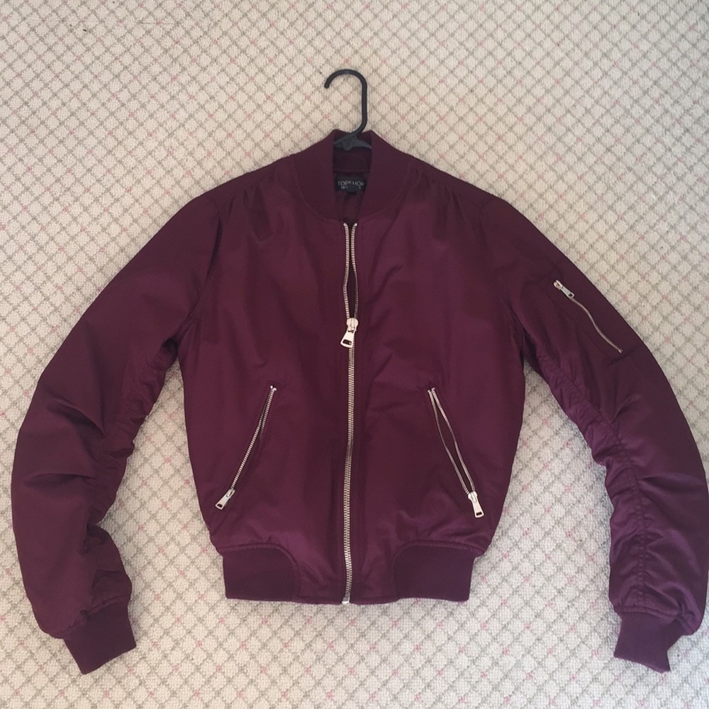 Topshop maroon bomber jacket